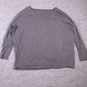 Lululemon Shirt Womens Large Gray Speckled V Neck Long Sleeve Relaxed Top
